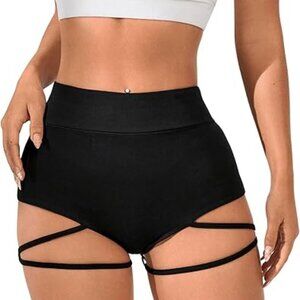 Black Cut Out Biker Shorts | OYOANGLE Goth Punk Ring Linked High Waisted Shorts
